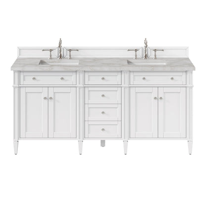 James Martin - Brittany 72" Double Vanity, Bright White Vanity w/ 3 CM Victorian Silver Silestone Top w/FreePower Wireless Charger - 655-V72-BW-FVSL view 1
