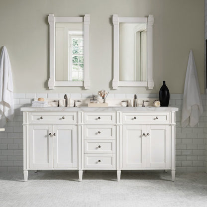 James Martin - Brittany 72" Double Vanity, Bright White Vanity w/ 3 CM Victorian Silver Silestone Top w/FreePower Wireless Charger - 655-V72-BW-FVSL view 4