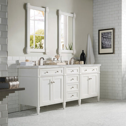 James Martin - Brittany 72" Double Vanity, Bright White Vanity w/ 3 CM Victorian Silver Silestone Top w/FreePower Wireless Charger - 655-V72-BW-FVSL view 5