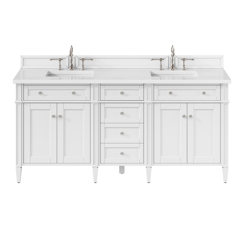 James Martin - Brittany 72" Double Vanity, Bright White Vanity w/ 3 CM White Zeus Silestone Top - 655-V72-BW-3WZ view 1