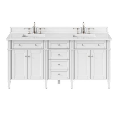 James Martin - Brittany 72" Double Vanity, Bright White Vanity w/ 3 CM White Zeus Silestone Top - 655-V72-BW-3WZ view 1