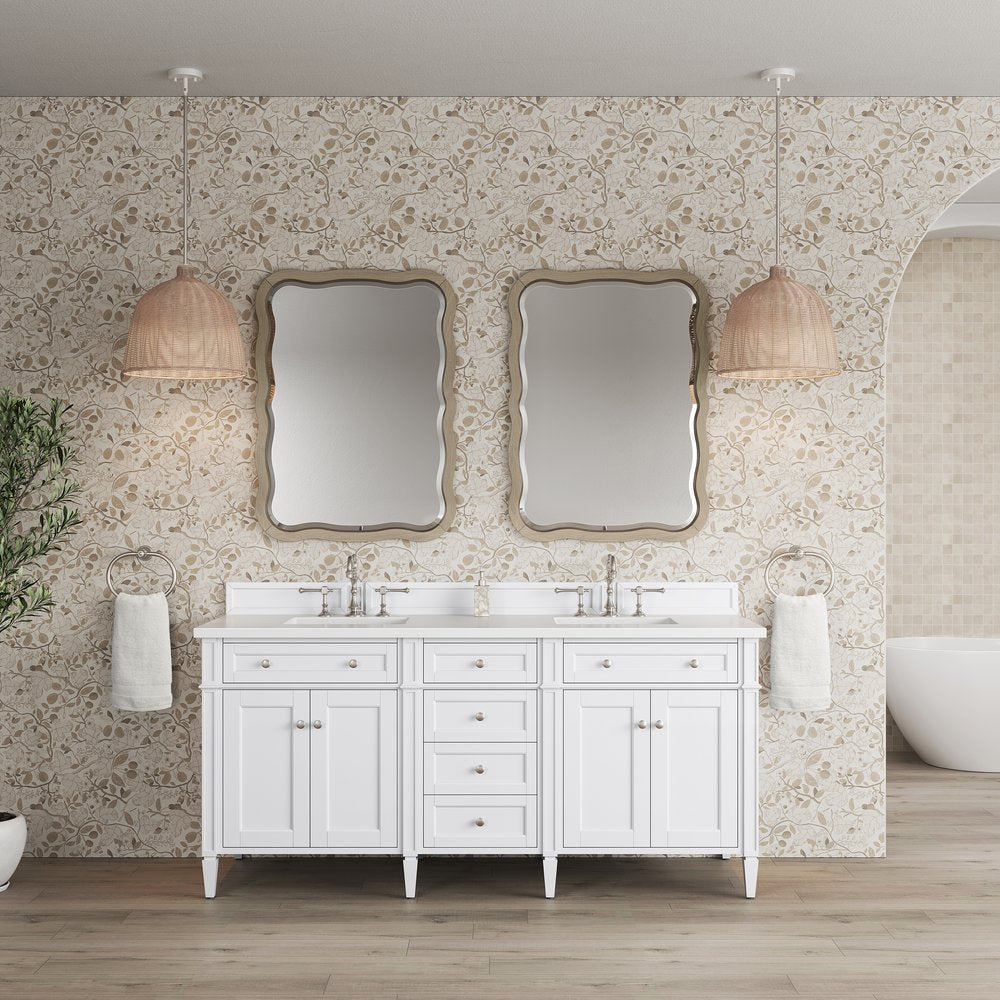 James Martin - Brittany 72" Double Vanity, Bright White Vanity w/ 3 CM White Zeus Silestone Top - 655-V72-BW-3WZ view 3