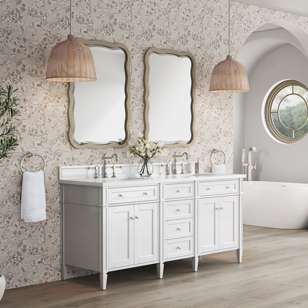 James Martin - Brittany 72" Double Vanity, Bright White Vanity w/ 3 CM White Zeus Silestone Top - 655-V72-BW-3WZ view 4
