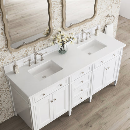 James Martin - Brittany 72" Double Vanity, Bright White Vanity w/ 3 CM White Zeus Silestone Top - 655-V72-BW-3WZ view 6