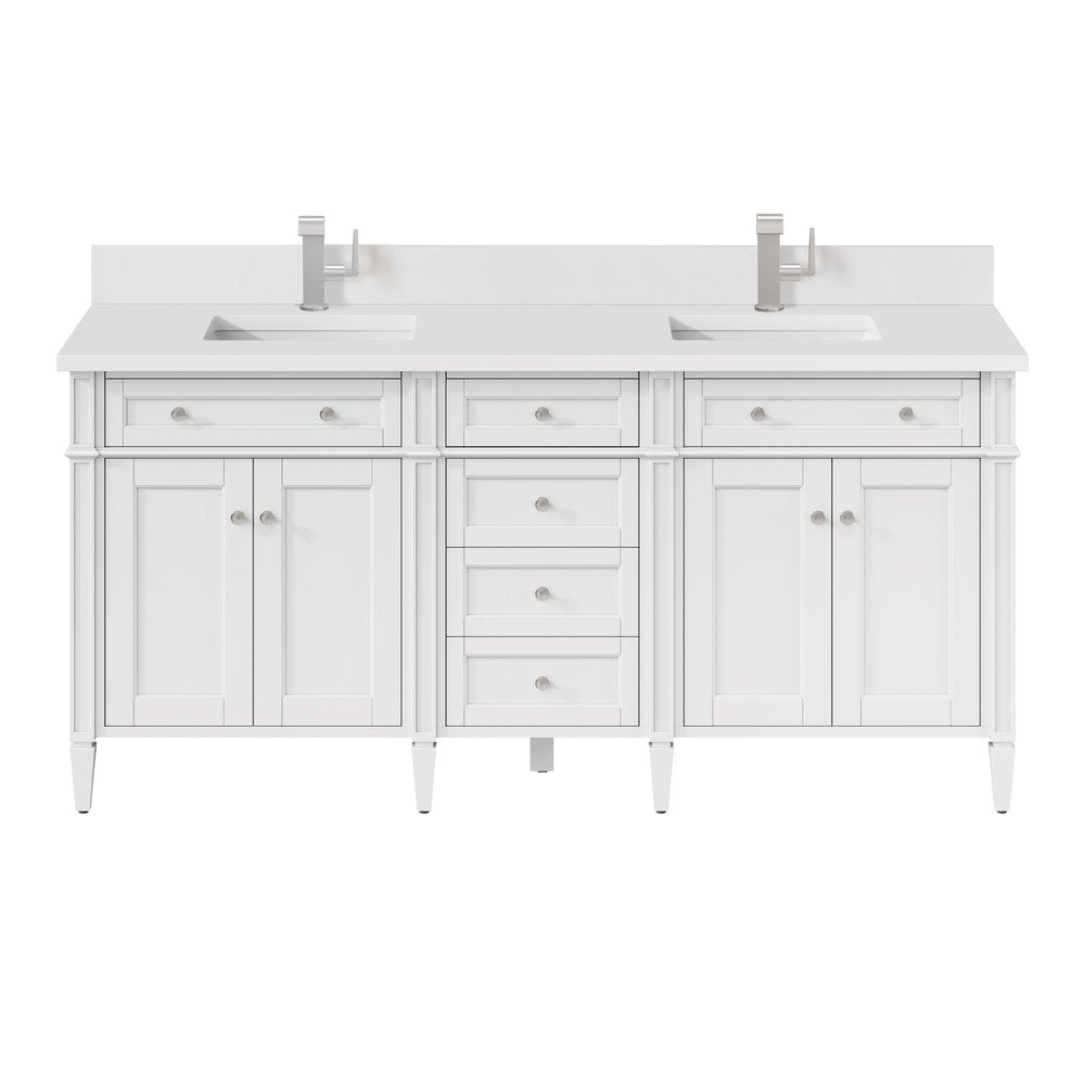 James Martin - Brittany 72" Double Vanity, Bright White Vanity w/ Single Hole 3 CM White Zeus Silestone Top & Backsplash - 655-V72-BW-1WZ view 1