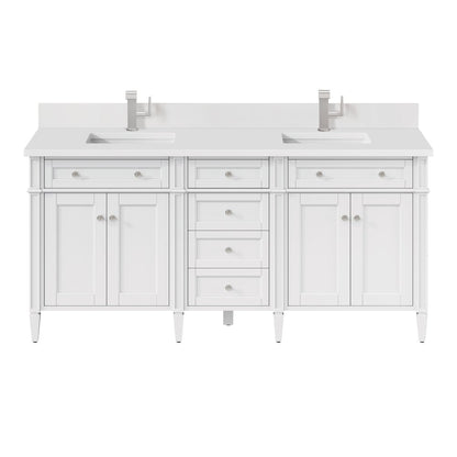 James Martin - Brittany 72" Double Vanity, Bright White Vanity w/ Single Hole 3 CM White Zeus Silestone Top & Backsplash - 655-V72-BW-1WZ view 1