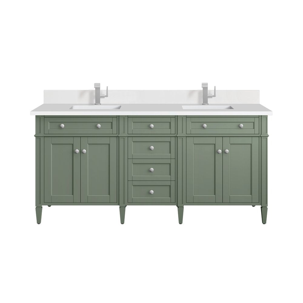 James Martin - Brittany 72" Double Vanity, Bright White Vanity w/ Single Hole 3 CM White Zeus Silestone Top & Backsplash - 655-V72-BW-1WZ view 2
