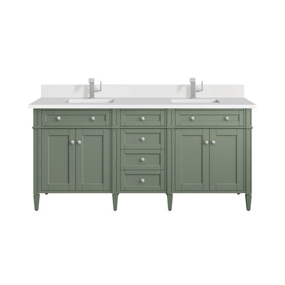 James Martin - Brittany 72" Double Vanity, Bright White Vanity w/ Single Hole 3 CM White Zeus Silestone Top & Backsplash - 655-V72-BW-1WZ view 2