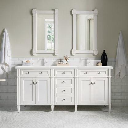 James Martin - Brittany 72" Double Vanity, Bright White Vanity w/ Single Hole 3 CM White Zeus Silestone Top & Backsplash - 655-V72-BW-1WZ view 4