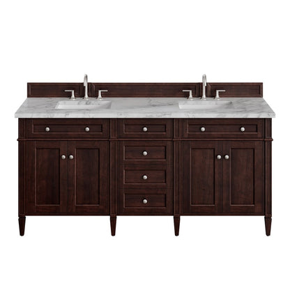 James Martin - Brittany 72" Double Vanity, Burnished Mahogany w/ 3 CM Carrara Marble Top - 650-V72-BNM-3CAR view 1