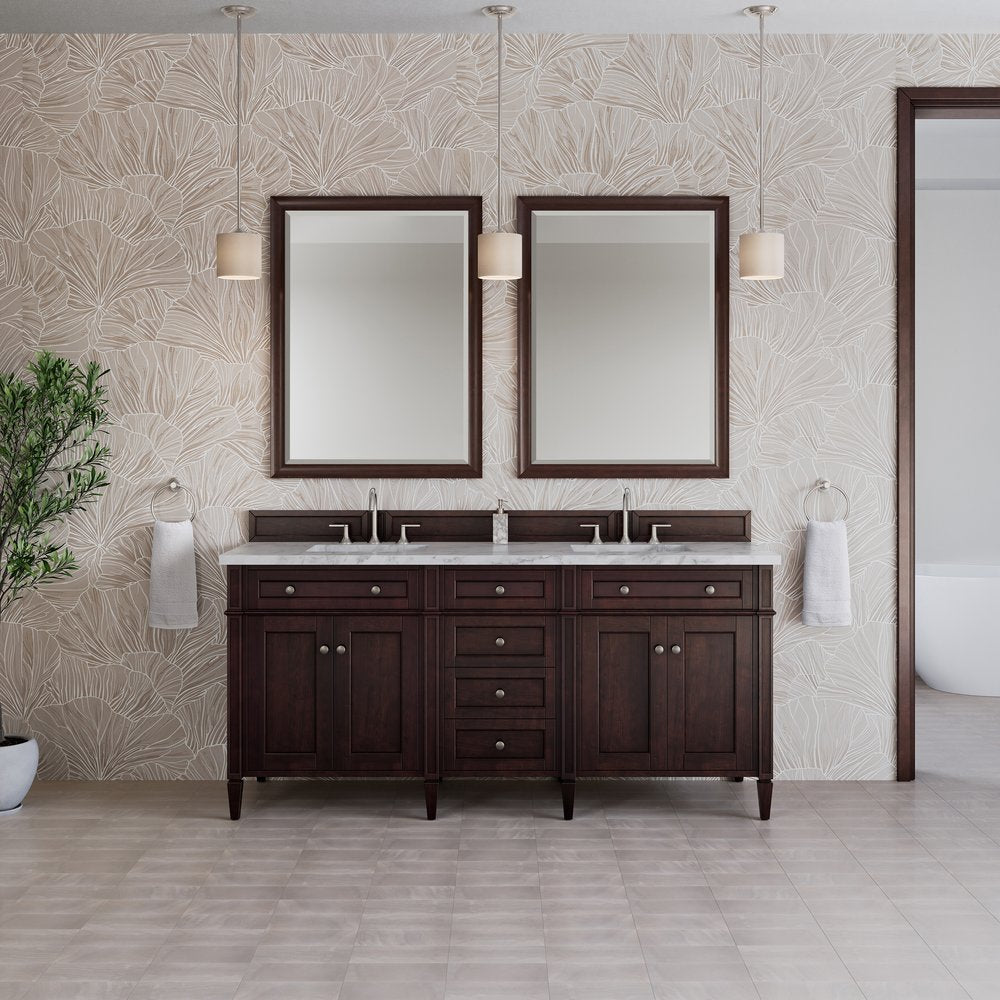 James Martin - Brittany 72" Double Vanity, Burnished Mahogany w/ 3 CM Carrara Marble Top - 650-V72-BNM-3CAR view 3