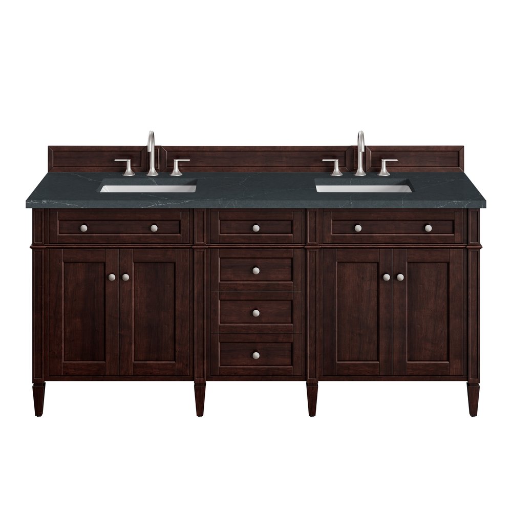 James Martin - Brittany 72" Double Vanity, Burnished Mahogany w/ 3 CM Charcoal Soapstone Silestone Top - 650-V72-BNM-3CSP view 1