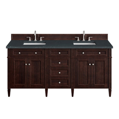 James Martin - Brittany 72" Double Vanity, Burnished Mahogany w/ 3 CM Charcoal Soapstone Silestone Top - 650-V72-BNM-3CSP view 1