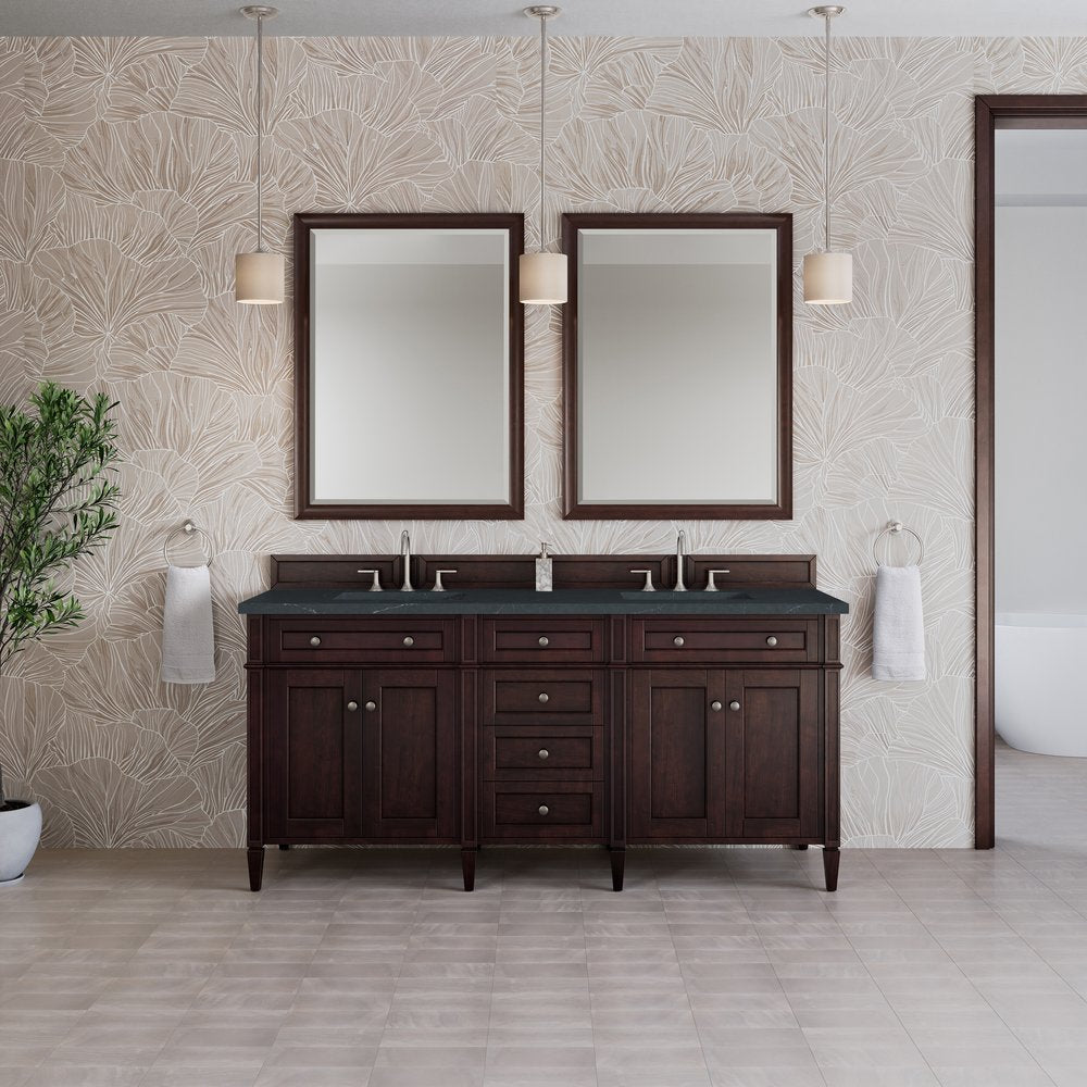James Martin - Brittany 72" Double Vanity, Burnished Mahogany w/ 3 CM Charcoal Soapstone Silestone Top - 650-V72-BNM-3CSP view 3