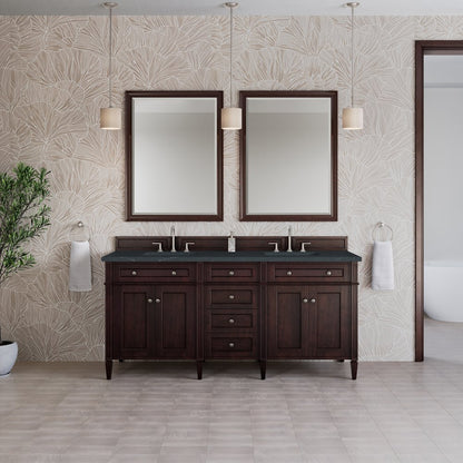 James Martin - Brittany 72" Double Vanity, Burnished Mahogany w/ 3 CM Charcoal Soapstone Silestone Top - 650-V72-BNM-3CSP view 3