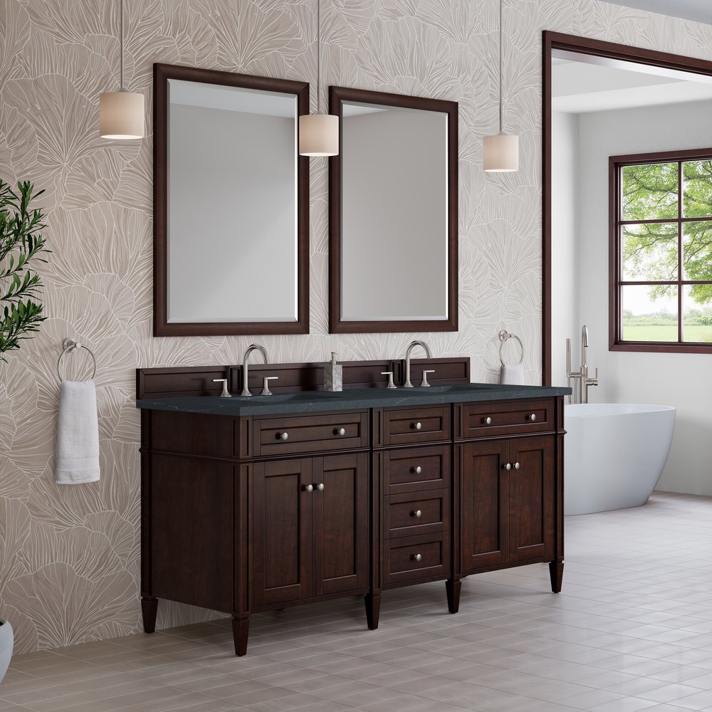 James Martin - Brittany 72" Double Vanity, Burnished Mahogany w/ 3 CM Charcoal Soapstone Silestone Top - 650-V72-BNM-3CSP view 4