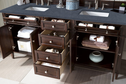James Martin - Brittany 72" Double Vanity, Burnished Mahogany w/ 3 CM Charcoal Soapstone Silestone Top - 650-V72-BNM-3CSP view 5