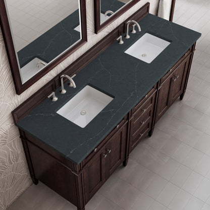 James Martin - Brittany 72" Double Vanity, Burnished Mahogany w/ 3 CM Charcoal Soapstone Silestone Top - 650-V72-BNM-3CSP view 7
