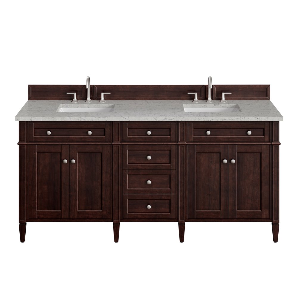 James Martin - Brittany 72" Double Vanity, Burnished Mahogany w/ 3 CM Eternal Jasmine Pearl Silestone Top - 650-V72-BNM-3EJP view 1
