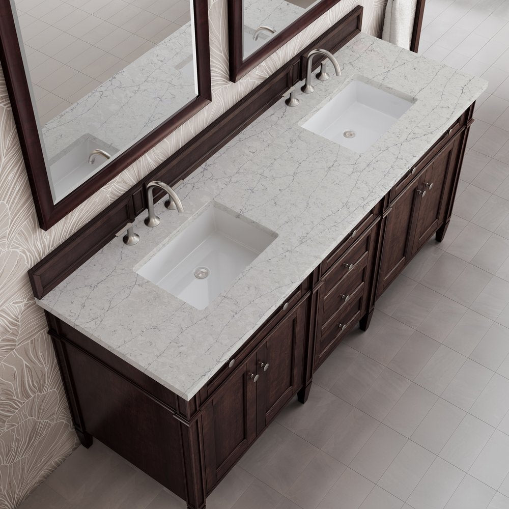 James Martin - Brittany 72" Double Vanity, Burnished Mahogany w/ 3 CM Eternal Jasmine Pearl Silestone Top - 650-V72-BNM-3EJP view 7