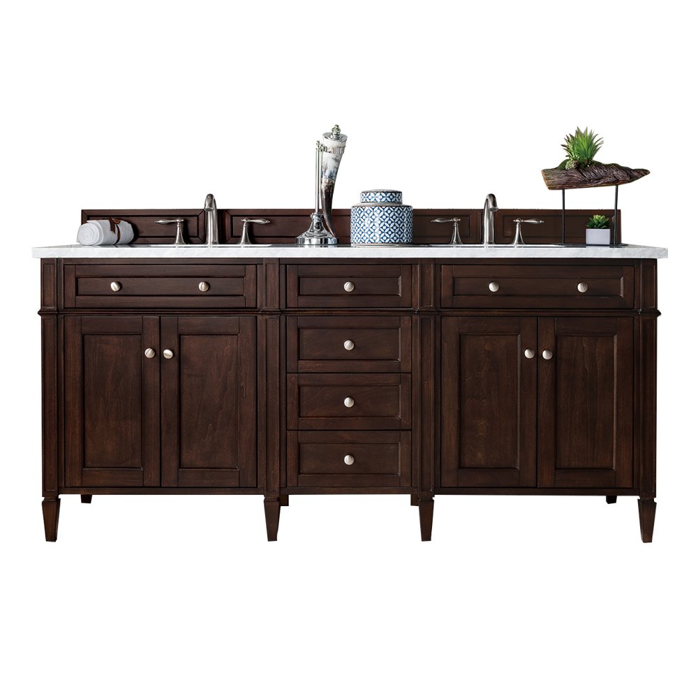 James Martin - Brittany 72" Double Vanity, Burnished Mahogany w/ 3 CM Eternal Jasmine Pearl Silestone Top w/FreePower Wireless Charger - 650-V72-BNM-FEJP view 1
