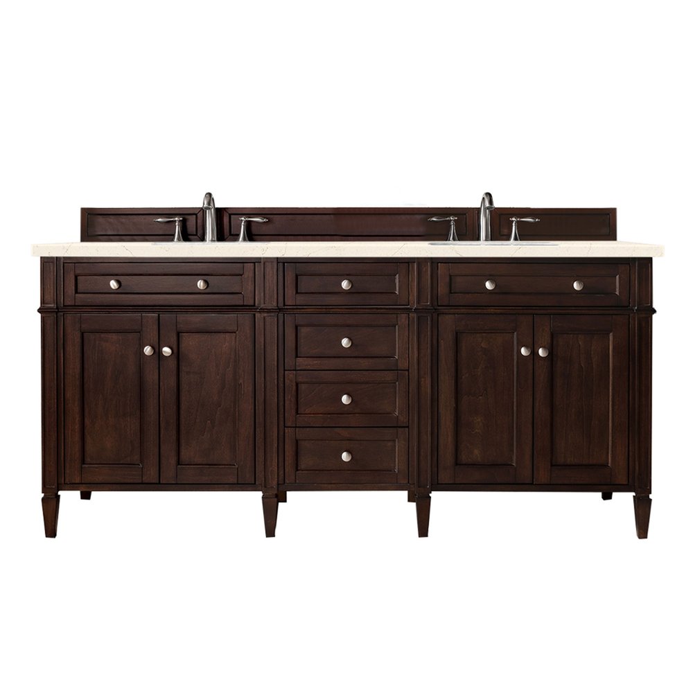 James Martin - Brittany 72" Double Vanity, Burnished Mahogany w/ 3 CM Eternal Marfil Silestone Top - 650-V72-BNM-3EMR view 1