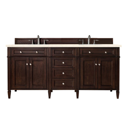 James Martin - Brittany 72" Double Vanity, Burnished Mahogany w/ 3 CM Eternal Marfil Silestone Top - 650-V72-BNM-3EMR view 1