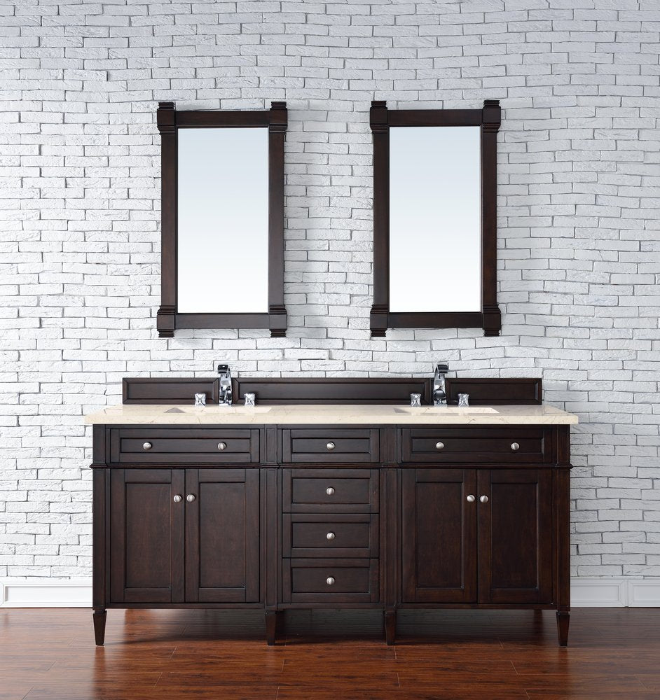 James Martin - Brittany 72" Double Vanity, Burnished Mahogany w/ 3 CM Eternal Marfil Silestone Top - 650-V72-BNM-3EMR view 3