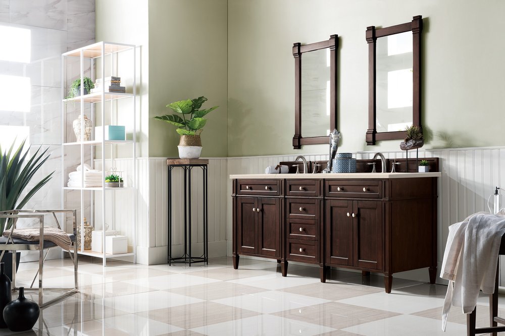 James Martin - Brittany 72" Double Vanity, Burnished Mahogany w/ 3 CM Eternal Marfil Silestone Top - 650-V72-BNM-3EMR view 4