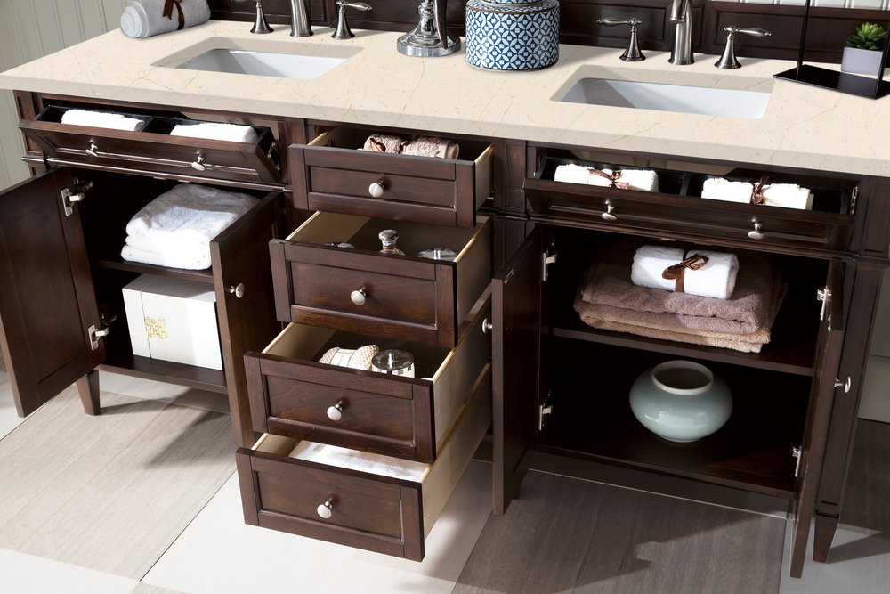 James Martin - Brittany 72" Double Vanity, Burnished Mahogany w/ 3 CM Eternal Marfil Silestone Top - 650-V72-BNM-3EMR view 5