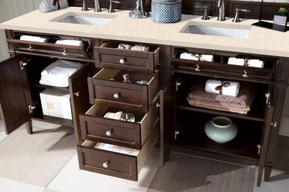 James Martin - Brittany 72" Double Vanity, Burnished Mahogany w/ 3 CM Eternal Marfil Silestone Top - 650-V72-BNM-3EMR view 5