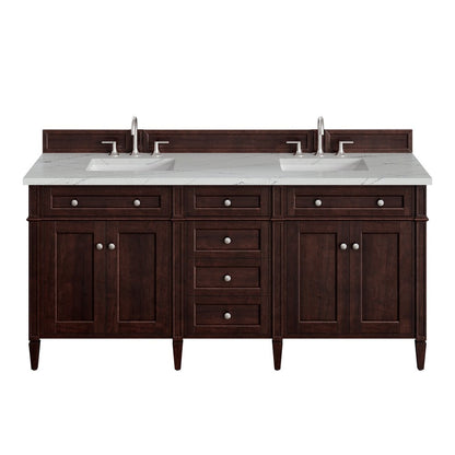 James Martin - Brittany 72" Double Vanity, Burnished Mahogany w/ 3 CM Ethereal Noctis Silestone Top - 650-V72-BNM-3ENC view 1
