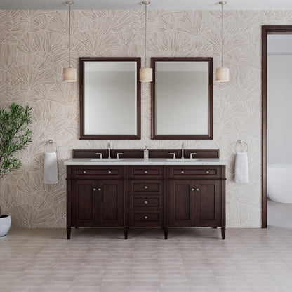 James Martin - Brittany 72" Double Vanity, Burnished Mahogany w/ 3 CM Ethereal Noctis Silestone Top - 650-V72-BNM-3ENC view 3