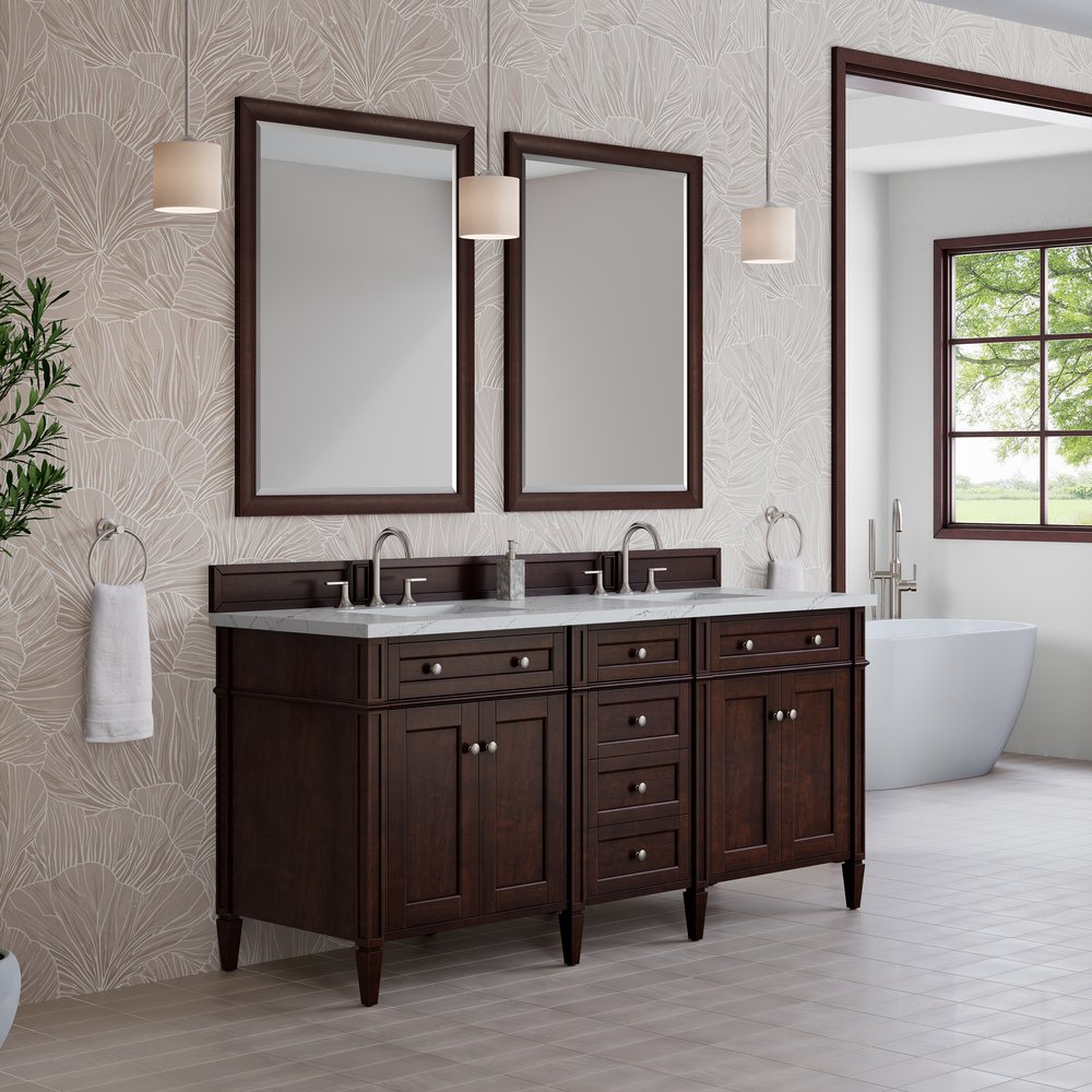 James Martin - Brittany 72" Double Vanity, Burnished Mahogany w/ 3 CM Ethereal Noctis Silestone Top - 650-V72-BNM-3ENC view 4
