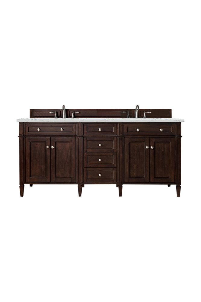 James Martin - Brittany 72" Double Vanity, Burnished Mahogany w/ 3 CM Ethereal Noctis Silestone Top w/FreePower Wireless Charger - 650-V72-BNM-FENC view 1