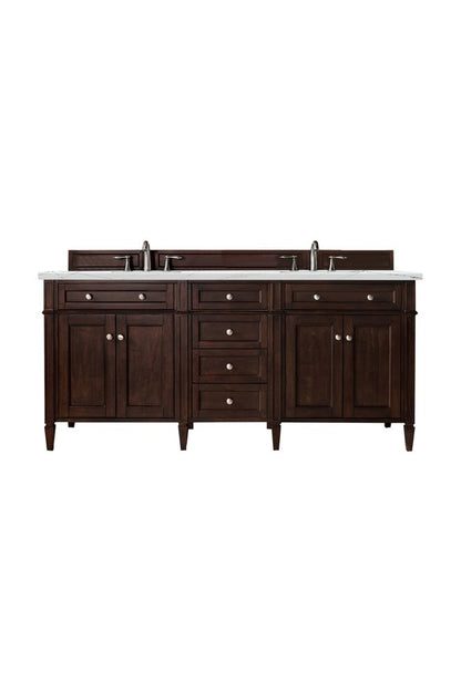 James Martin - Brittany 72" Double Vanity, Burnished Mahogany w/ 3 CM Ethereal Noctis Silestone Top w/FreePower Wireless Charger - 650-V72-BNM-FENC view 1