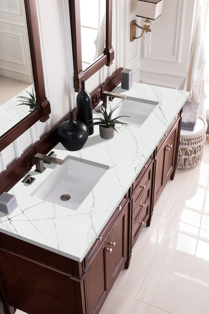 James Martin - Brittany 72" Double Vanity, Burnished Mahogany w/ 3 CM Ethereal Noctis Silestone Top w/FreePower Wireless Charger - 650-V72-BNM-FENC view 5