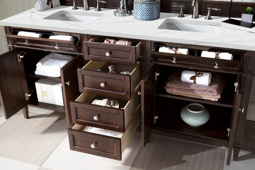James Martin - Brittany 72" Double Vanity, Burnished Mahogany w/ 3 CM Ethereal Noctis Silestone Top w/FreePower Wireless Charger - 650-V72-BNM-FENC view 6