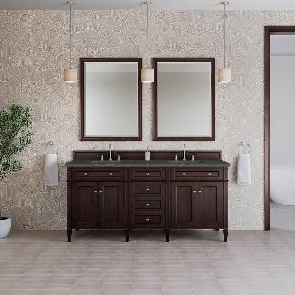 James Martin - Brittany 72" Double Vanity, Burnished Mahogany w/ 3 CM Parisien Bleu Silestone Top - 650-V72-BNM-3PBL view 3