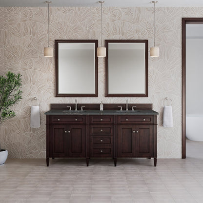 James Martin - Brittany 72" Double Vanity, Burnished Mahogany w/ 3 CM Parisien Bleu Silestone Top - 650-V72-BNM-3PBL view 3