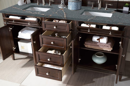 James Martin - Brittany 72" Double Vanity, Burnished Mahogany w/ 3 CM Parisien Bleu Silestone Top - 650-V72-BNM-3PBL view 5
