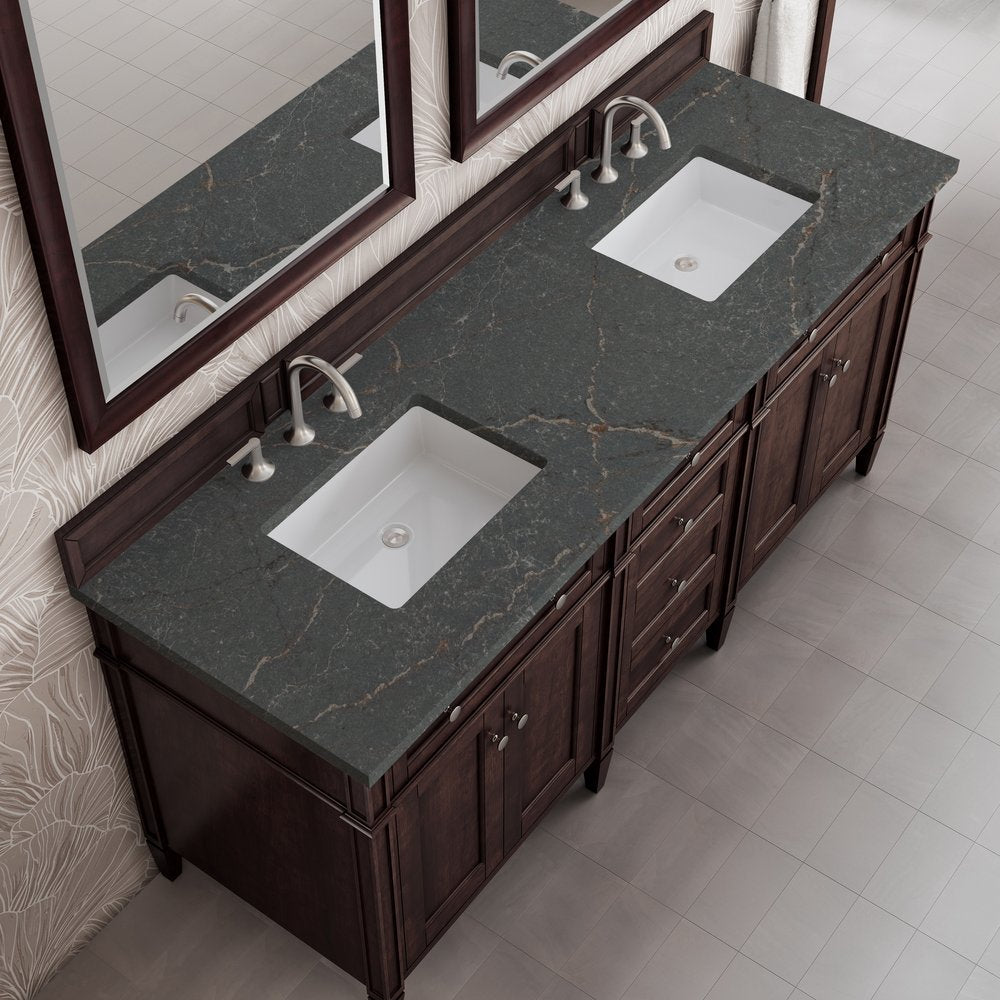 James Martin - Brittany 72" Double Vanity, Burnished Mahogany w/ 3 CM Parisien Bleu Silestone Top - 650-V72-BNM-3PBL view 7