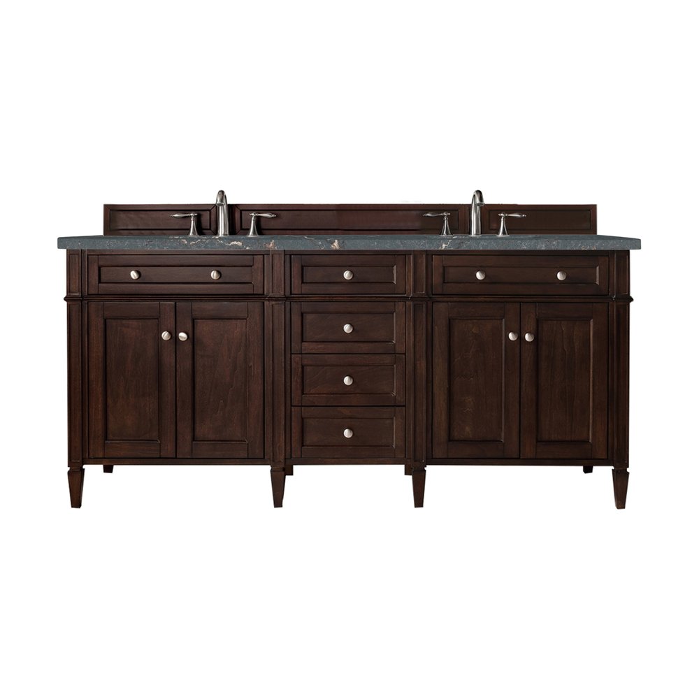 James Martin - Brittany 72" Double Vanity, Burnished Mahogany w/ 3 CM Parisien Bleu Silestone Top w/FreePower Wireless Charger - 650-V72-BNM-FPBL view 1
