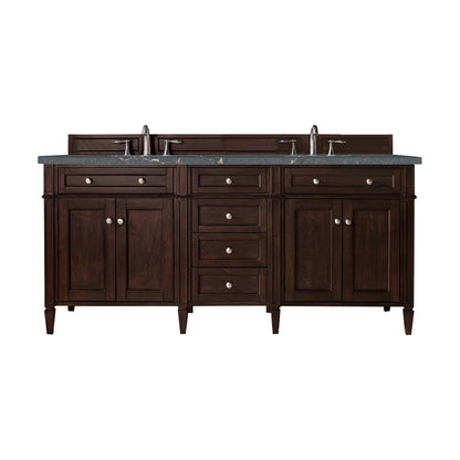 James Martin - Brittany 72" Double Vanity, Burnished Mahogany w/ 3 CM Parisien Bleu Silestone Top w/FreePower Wireless Charger - 650-V72-BNM-FPBL view 1