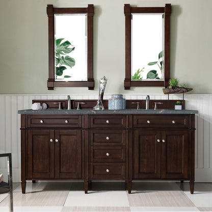 James Martin - Brittany 72" Double Vanity, Burnished Mahogany w/ 3 CM Parisien Bleu Silestone Top w/FreePower Wireless Charger - 650-V72-BNM-FPBL view 4