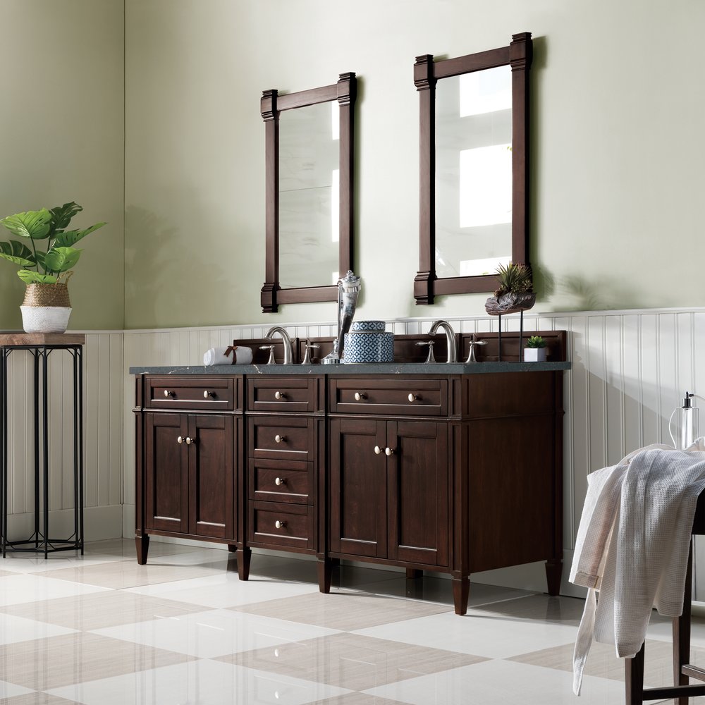 James Martin - Brittany 72" Double Vanity, Burnished Mahogany w/ 3 CM Parisien Bleu Silestone Top w/FreePower Wireless Charger - 650-V72-BNM-FPBL view 5