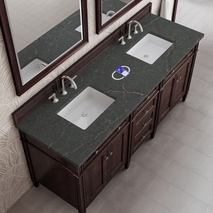 James Martin - Brittany 72" Double Vanity, Burnished Mahogany w/ 3 CM Parisien Bleu Silestone Top w/FreePower Wireless Charger - 650-V72-BNM-FPBL view 8
