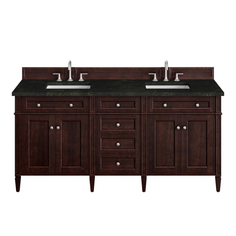 James Martin - Brittany 72" Double Vanity, Burnished Mahogany, w/ 3 CM Phantome Eclos Top - 650-V72-BNM-3PHT view 1