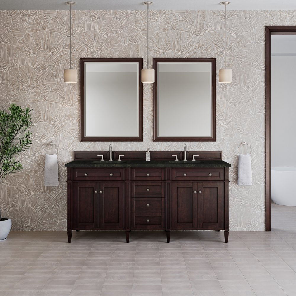 James Martin - Brittany 72" Double Vanity, Burnished Mahogany, w/ 3 CM Phantome Eclos Top - 650-V72-BNM-3PHT view 3