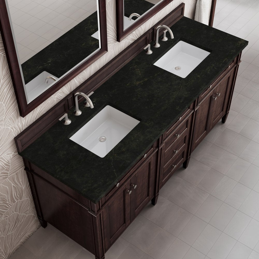 James Martin - Brittany 72" Double Vanity, Burnished Mahogany, w/ 3 CM Phantome Eclos Top - 650-V72-BNM-3PHT view 6